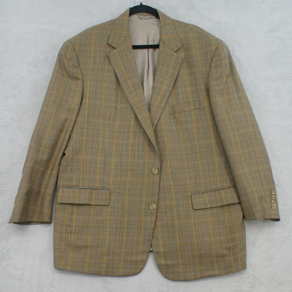 Holland & Sherry‎ Savile Row London Mens Tan Plaid Wool Blazer Sport Coat 48R